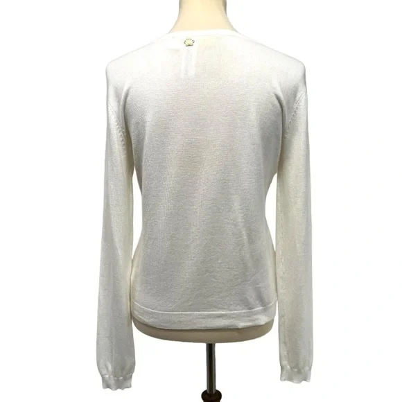 Agua Bendita White Embroidered Floral Lace Button Front Cardigan Sweater Large - Picture 6 of 14